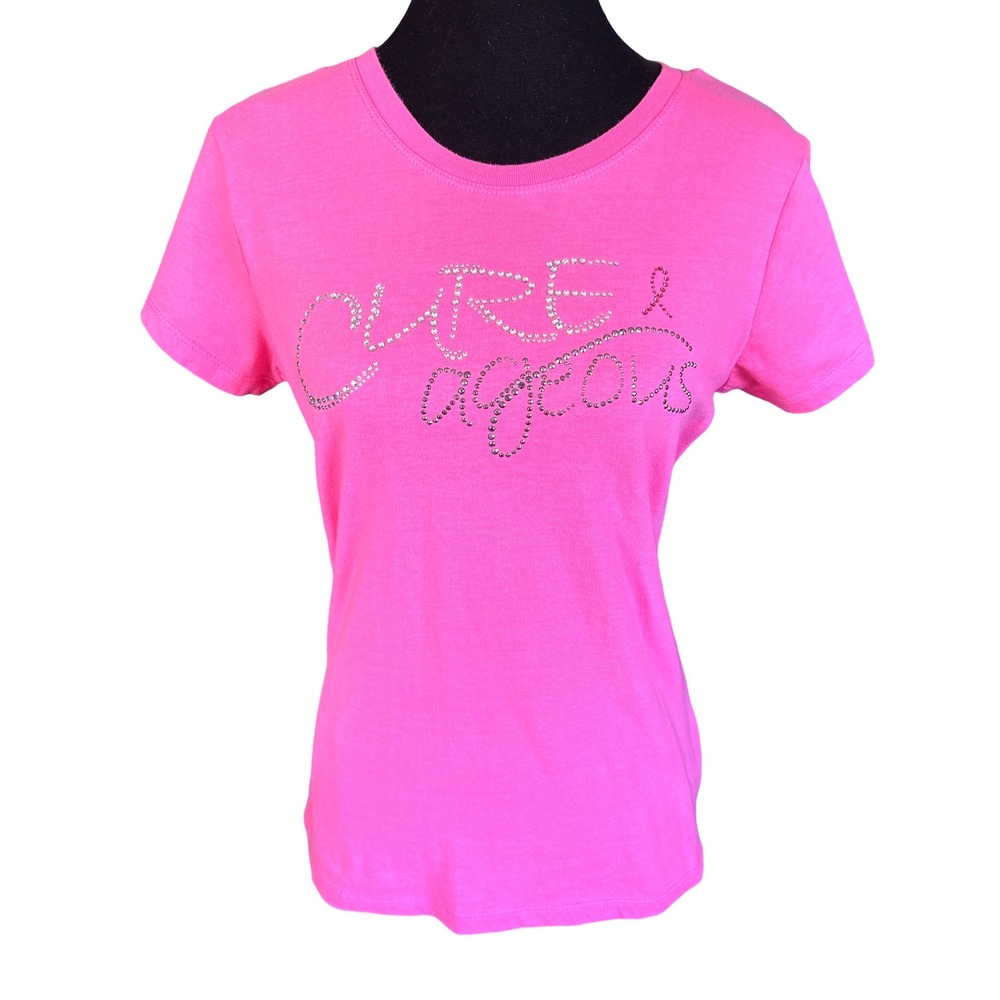 Share The Care Pink "Cure"ageous Rhinestone Short Sleeve T-shirt, Size Medium
